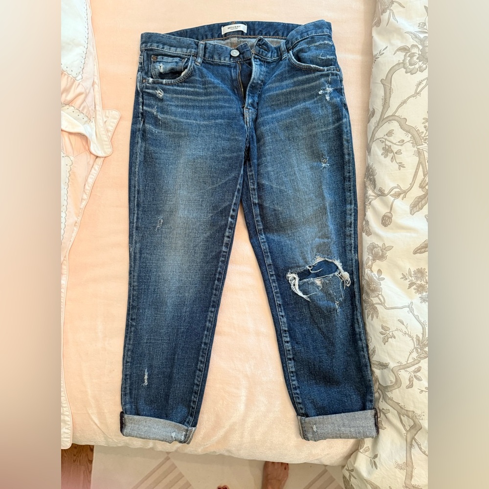 Moussy Vintage Dark Blue Distressed Boyfriend Jeans